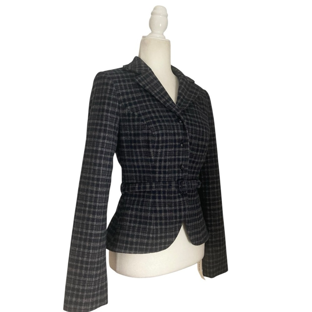 Reformation Mabel Jacket NWT Wool Blend Belted Blazer in Navy Check - Picture 4 of 12